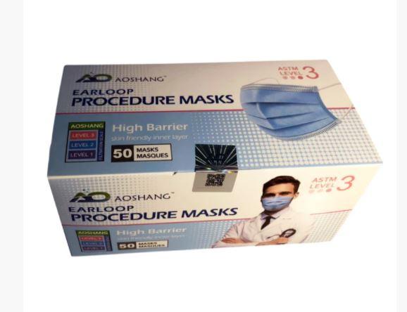 Level-3 Procedure Mask - 98% filtration -  Disposable - Aoshang - pack of 50 - $0.6 each